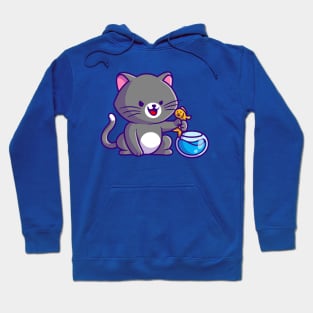 Cute Cat Catching Fish In Aquarium Cartoon Hoodie